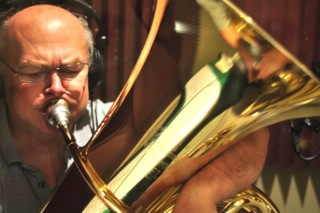 Doug Burrell in Studio recording jazz tuba cd Buckhorn Morning